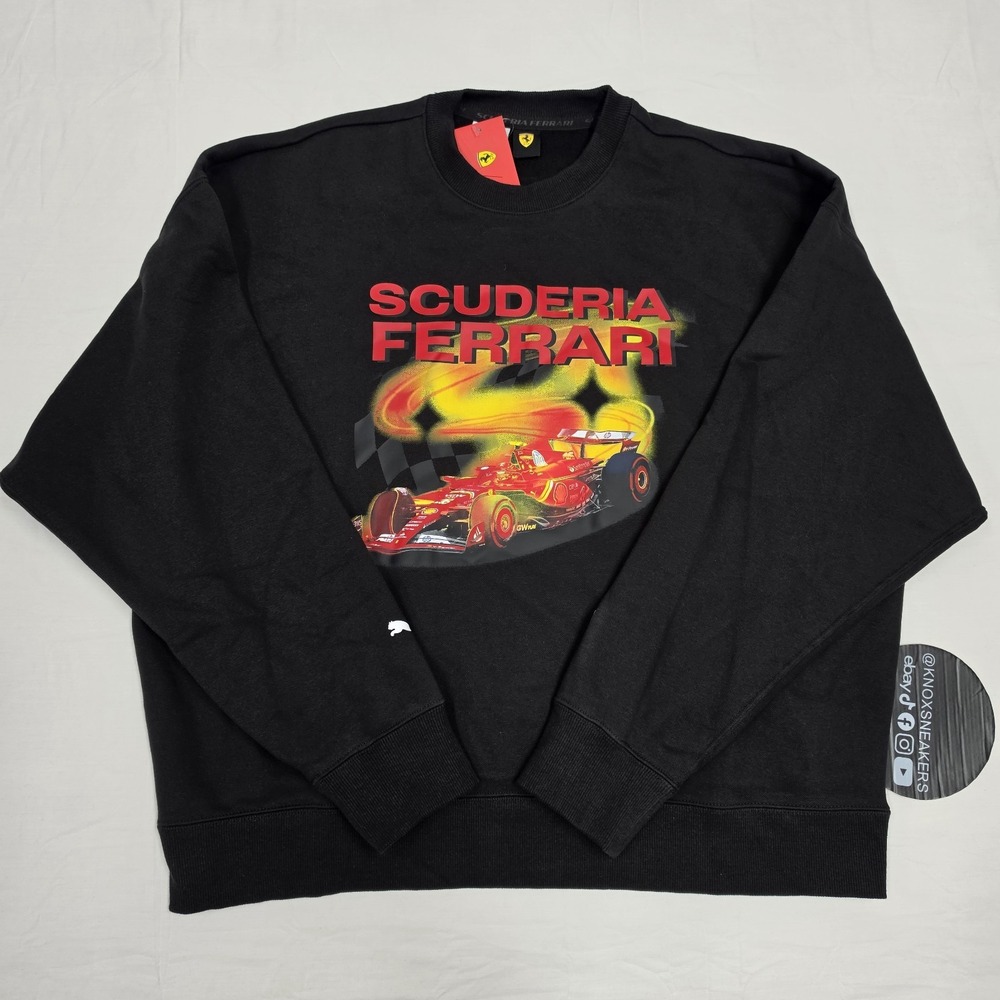 Puma Ferrari Vegas Graphic Crewneck Pullover Black 636269 01 Men's Size Large